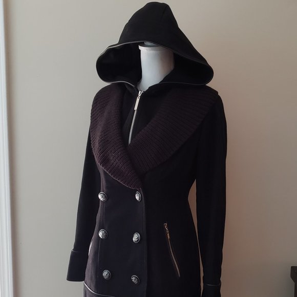 KENSIE Double Breasted Hoodie Peacoat Black Size XS - Picture 3 of 14